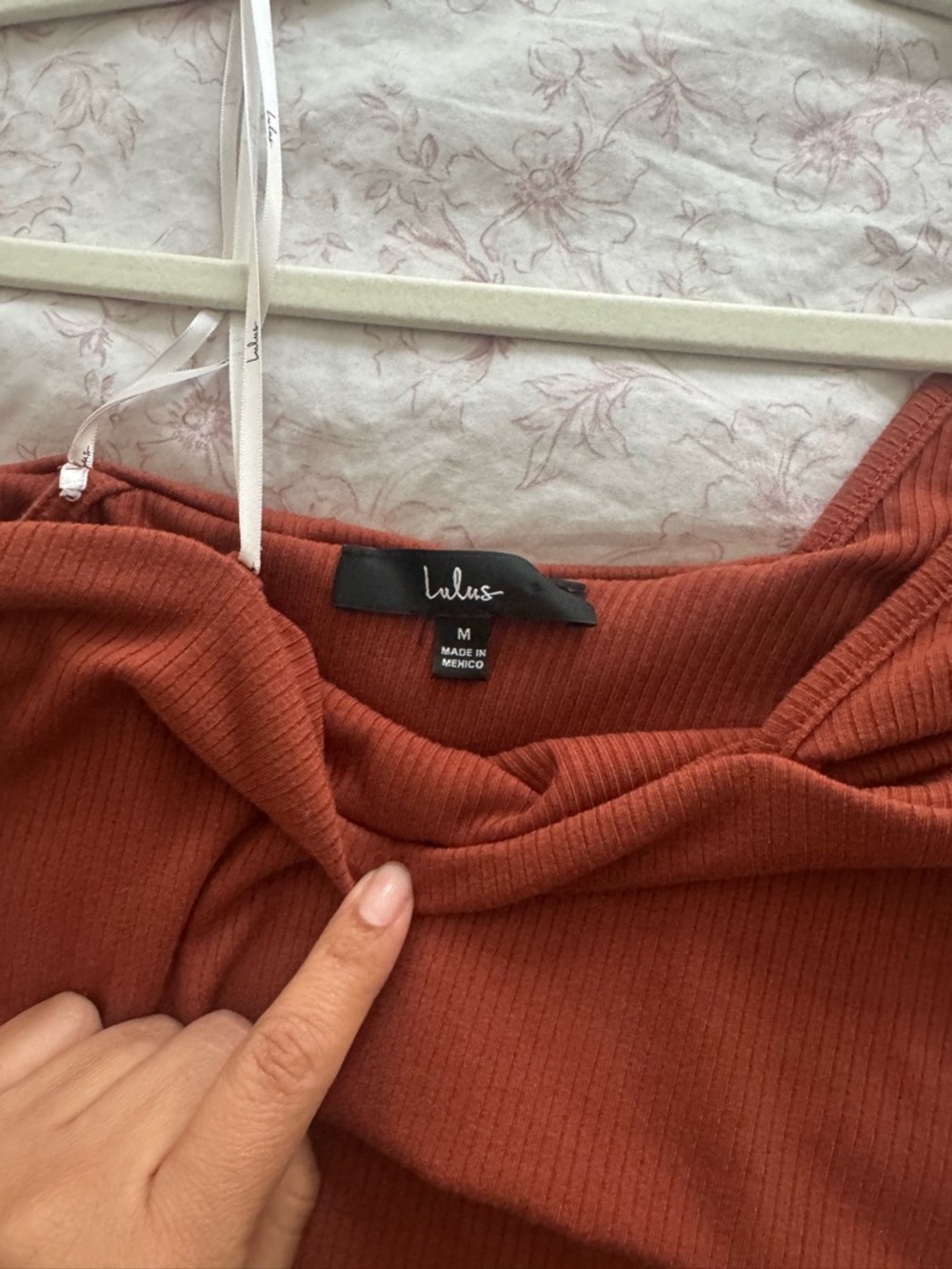 Lulu's Rust One-Shoulder Ribbed Bodysuit - Picture 3 of 3
